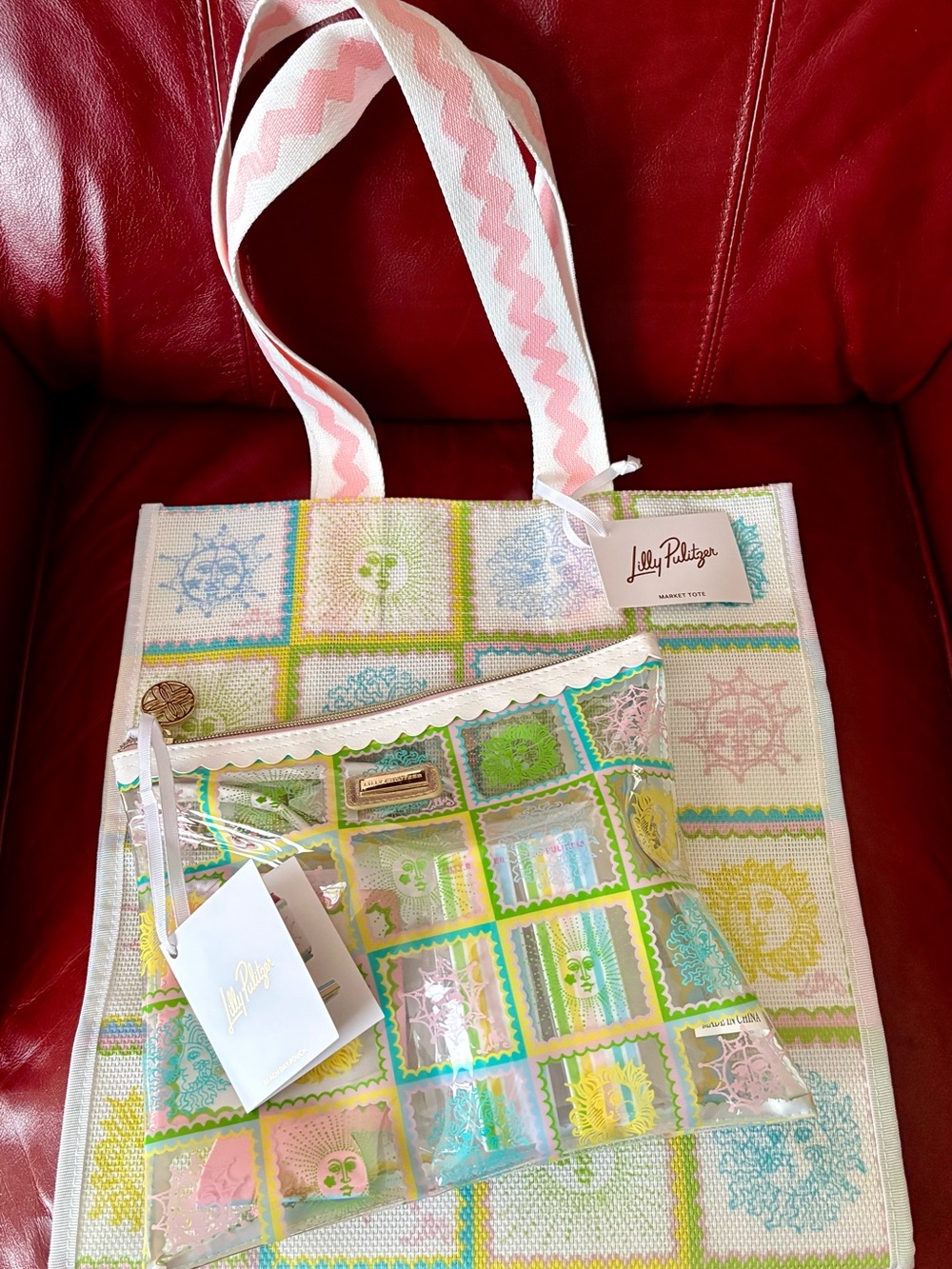 Lilly Pulitzer Pastel Multi-Color Market Tote with Beach Day Pouch